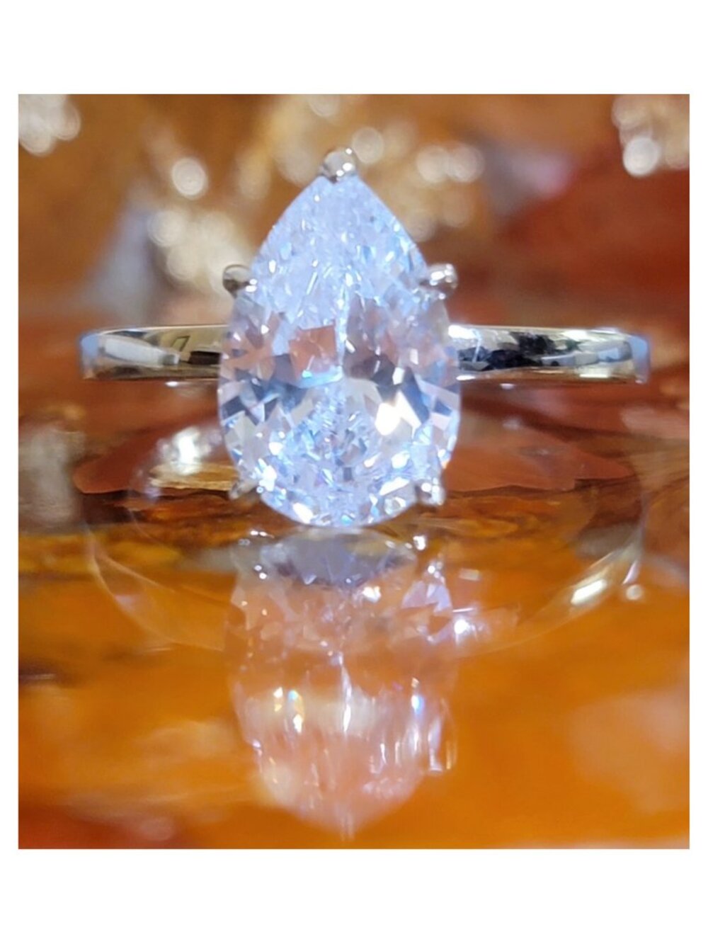3CT Pear Cut CZ Ring 925 Sterling Silver Solitaire Size 8 NWT
